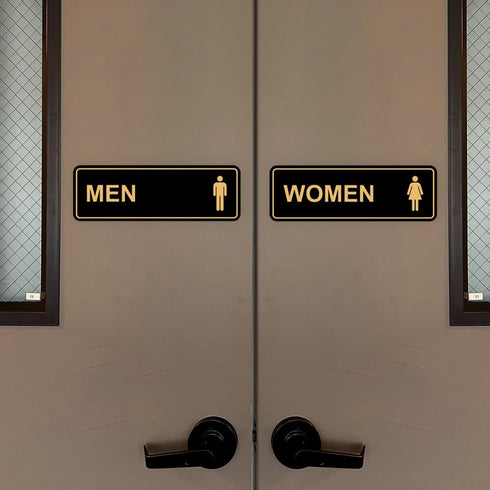 Standard Men Women Restroom Sign - Large Brushed Gold - 1 Set (2 pcs)