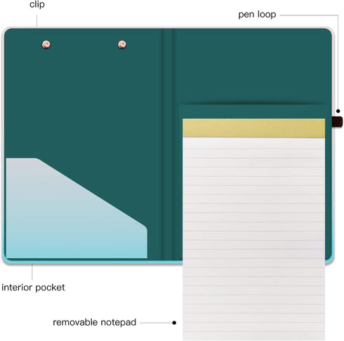 Hongri Mini Clipboard Folio, Standard A5 Size 6" x 9", Refillable Lined Notepad, Interior Storage Pocket, Cute Custom