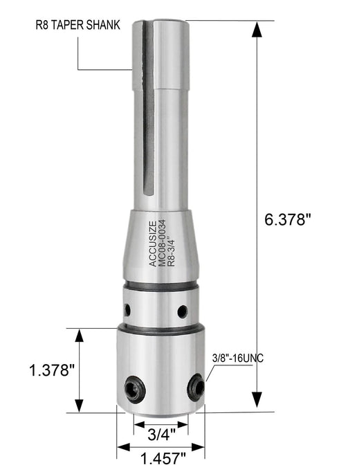 Accusize Industrial Tools R8 to 3/4'' Weldon Shank Arbor Adapter for Bridgeport Milling Machines