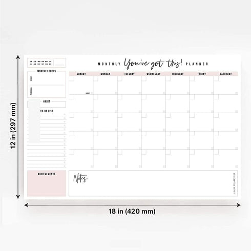 Bliss Collections Monthly Planning Pad - To Do List Notebook, Undated Tear-Off Sheets Notepad, Work Calendar,