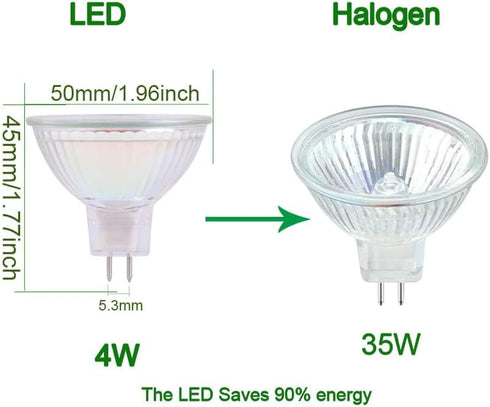 MR16 LED Light Bulbs, AC/DC12V Non-dimmable GU5.3 4W Spotlights, 6000K Cool White, Pack of 2