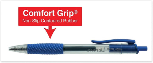 Universal Comfort Grip Gel Pen, Retractable, Medium 0.7 mm, Blue Ink, Dozen