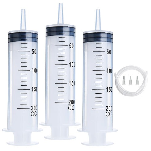 3pcs 200ml Syringes with Tip Adapters, Large Garden Syringe for Scientific Labs and Nutrient Measuring