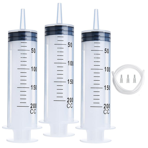 3pcs 200ml Syringes with Tip Adapters, Large Garden Syringe for Scientific Labs and Nutrient Measuring