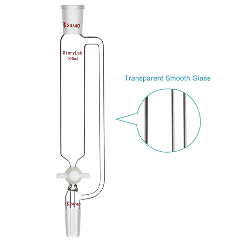 stonylab 100ml Pressure Equalizing Addition Funnel, Borosilicate Glass Dropping Funnel, 24/40 Joint with PTFE Stopcock
