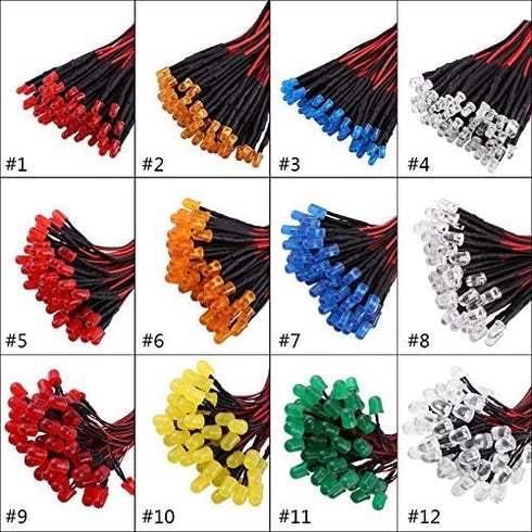 Walfront 50Pcs DC12V (3mm Pre Wired LED Diodes Kit Diffused Lights with Resistors for Science Projects DIY Crafts Model