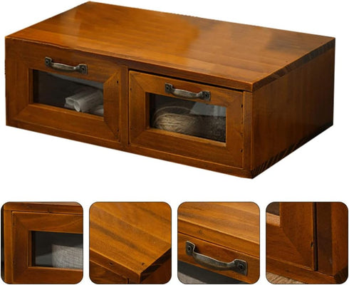 LIFKOME Wood Desk Organizer with 2 Drawers, Bamboo Storage Box for Coffee