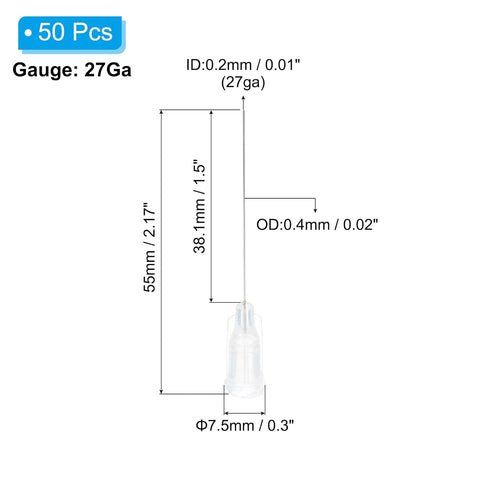PATIKIL 27Ga x 1.5 Inch Dispensing Needle Tips, 50Pcs Stainless Steel and Plastic Glue Needle Tube Blunt Tips with Luer Lock for Glue Oil Applicator, White