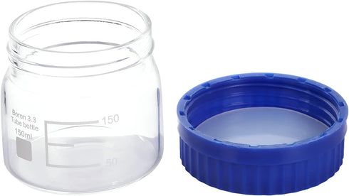 Lab Media Storage Reagent Wide Mouth Bottles, Borosilicate Glass Graduated GL70 Screw Cap, Pack of 4, 150ml