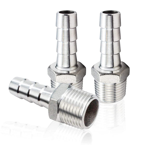Joywayus 3/8" Barb Hose ID x 1/2" Male NPT Stainless Steel Barb Fitting Connector, Pack of 3