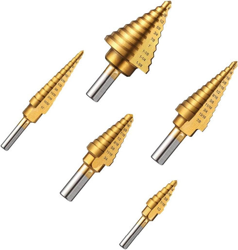 Knoweasy Step Drill Kit, 5PCS HSS Titanium Step Drill with Automatic Center Punch for Multiple Hole Drilling