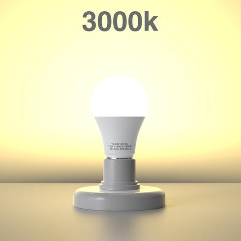 12V LED Light Bulbs, 12W 1050LM Warm White 3000K, 80W Equivalent, E26 Base for Off Grid Solar Lighting, 4 Pack