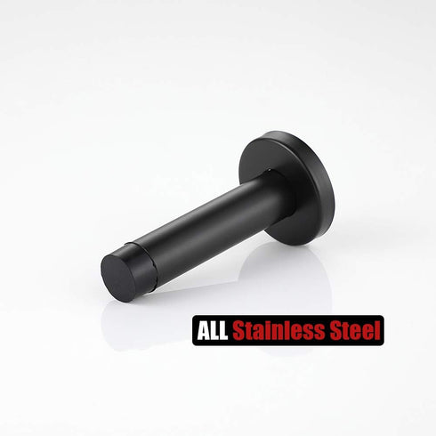 JQK Door Stopper Black, 304 Stainless Steel Sound Dampening Door Stop Bumper Protector, 2 Pack