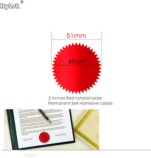 Hybsk 300pcs Bright Red Notary Seals, 2 Inch Embossing Stickers, Certificate Sealing Labels with Serrated Edge