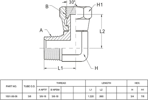 (2-PACK) 1501-06-06 Hydraulic Hose Adapter Fitting 3/8"-18NPTF Male × 3/8"-18NPSM Female Swivel Elbow