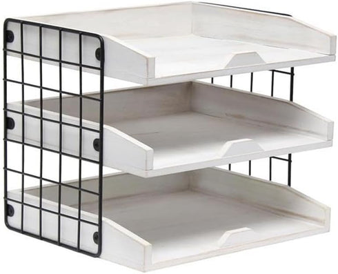 Elegant Designs HG1022-WWH Wood Desk Organizer, Home Office Mail Letter Tray with 3 Shelves, White Wash
