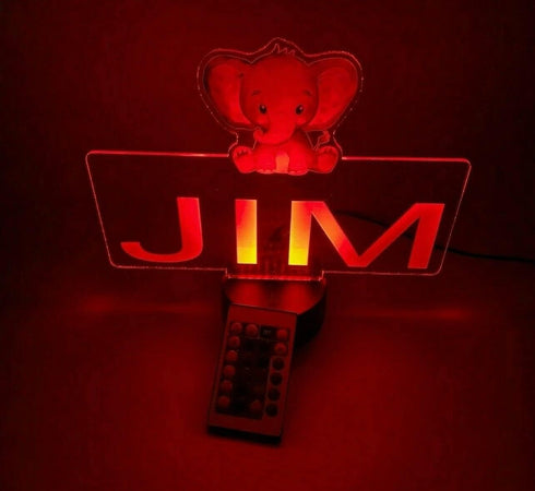 16 MIRROR MANIA UV Printed Happy Baby Elephant Trunk Up Night Light Up Lamp LED Personalized Free Engraved Home Room
