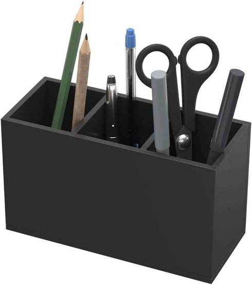 NIUBEE Acrylic Pen Holder, Black Pencil Organizer Cup with 3 Compartments for Countertop Desk Accessory Storage