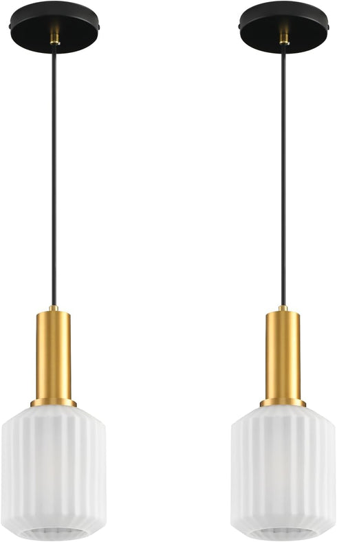 AOJUNSANSAN 2 Pack Mid Century Frosted Glass Pendant Light Fixture Brushed Gold Pendant