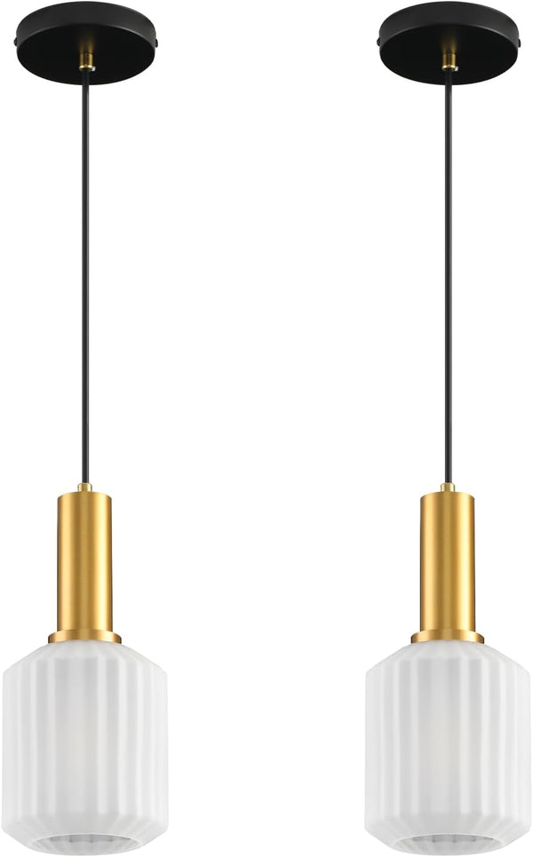 AOJUNSANSAN 2 Pack Mid Century Frosted Glass Pendant Light Fixture Brushed Gold Pendant