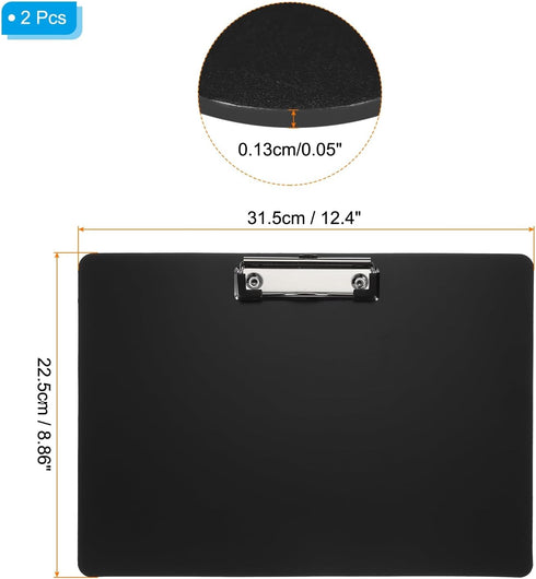 PATIKIL 12.4 x 8.86 Inch Clipboard Landscape, 2 Pack A4 PP Plastic Office Clipboards Low Profile Clip for Office Drawing Sketching, Black by PATIKIL