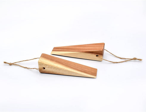 Wooden Door Stoppers, Acacia Wood Wedges with Heavy Duty Non-Skid Rubber Base (2 Pack)