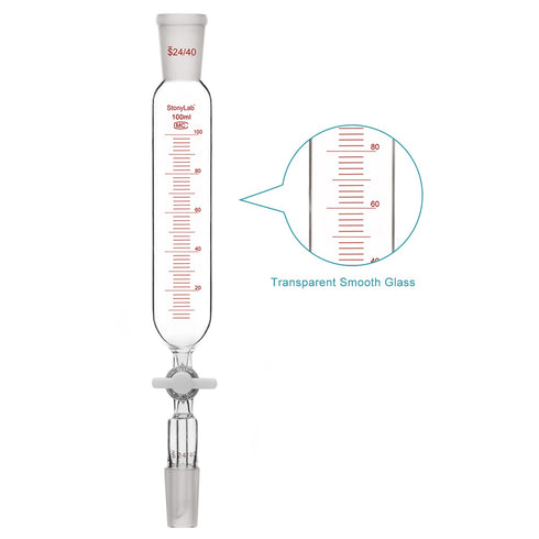stonylab Pressure Equalizing Addition Funnel, 24/40 Joint Borosilicate Glass, Graduated Dropping Funnel, 100 ml