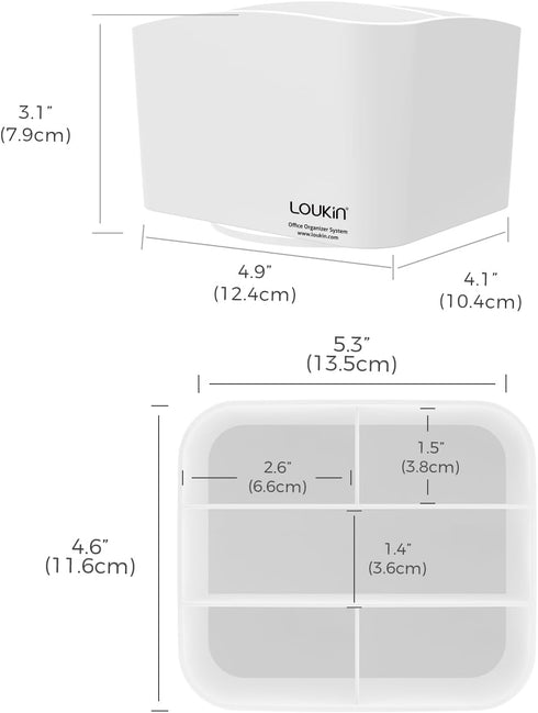 loukin Rotating Remote Control Holder, TV Remote Caddy with 5 Compartments, Spinning Desktop Organizer, White