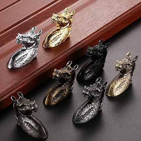 Frolahouse 4 Sets Drawer Knobs, Zinc Alloy Black Handle Horse Head Pull Cupboard Pulls, for Bedside Cabinets Home