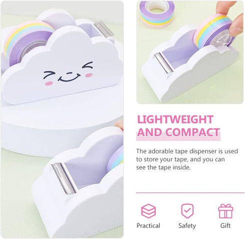 LUOZZY 2 PCS Cloud Tape Dispenser, Cartoon Desktop Tape Cutter with Rainbow Tape Roll Holder for Home Office