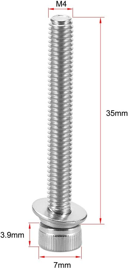 uxcell M4 x 35mm Stainless Steel Hex Socket Head Cap Screws, 10pcs with Spring Washer and Plain Washers