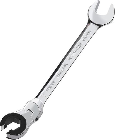1PCS 18mm Open Flex-Head Ratcheting Wrench, Metric Spanner with 74 Teeth, Chrome Vanadium Steel