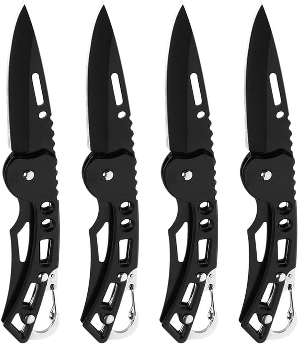 4 Pack Self-Defense Folding Knife with Key Ring, Easy to Carry Outdoor Survival Stainless Steel Pocket Knife (Black)