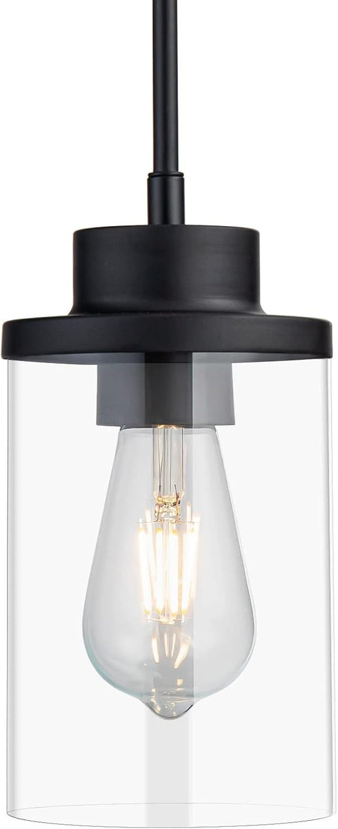Modern Black Farmhouse Clear Glass Cylinder Pendant Light Fixture,Ceiling Hanging Metal Industrial Mini Pendant
