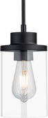 Modern Black Farmhouse Clear Glass Cylinder Pendant Light Fixture,Ceiling Hanging Metal Industrial Mini Pendant