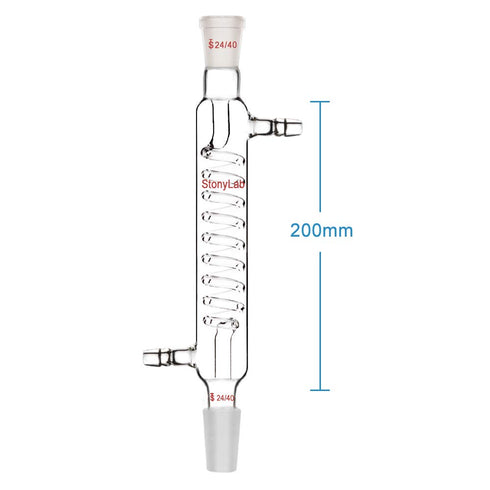 StonyLab Borosilicate Glass Graham Condenser, 200mm Jacket Length, 24/40 Joint Lab Glass
