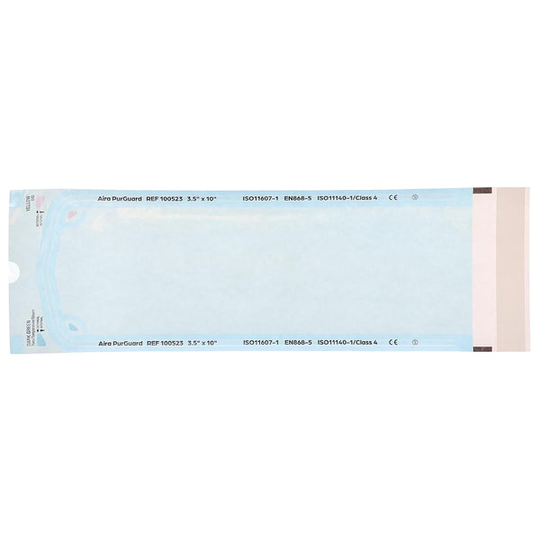 Aira 100523 PurGuard Paper/Blue Film Self-Sealing Sterilization Pouches 3.50" X 10" 200/Bx