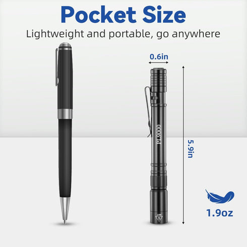 2Pack PL9000, 5Mode Pen Flashlight Rechargeable Bright Pen Light Flashlight High Lumens, Waterproof Pocket Flashlights