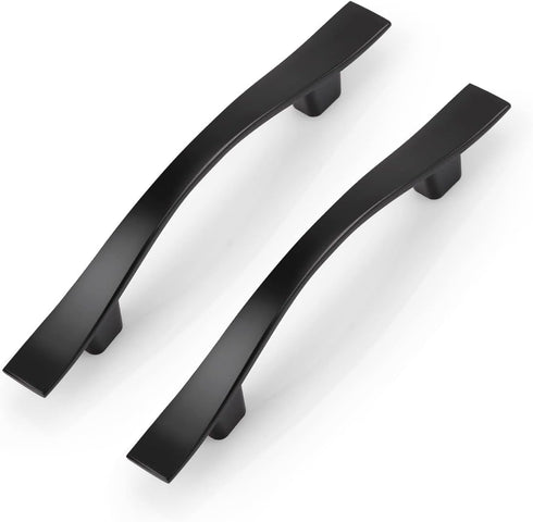 KNOBWELL 6 Pack 3 inch Black Cabinet Handles, Wave Style Black Handles for Cabinet and Cupboard, 3 inch Hole Center