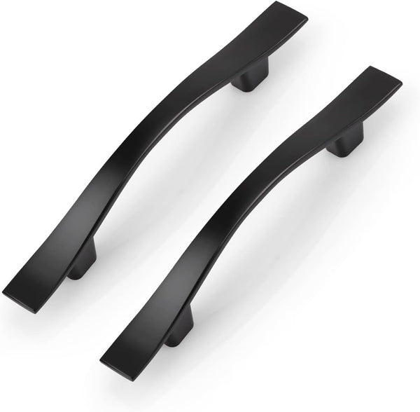 KNOBWELL 6 Pack 3 inch Black Cabinet Handles, Wave Style Black Handles for Cabinet and Cupboard, 3 inch Hole Center