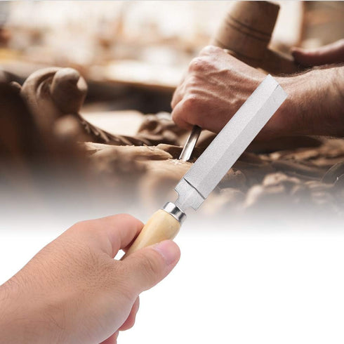 Rhombic File Coated Hand File with Wooden Handle for Metal Glass Grinding, Woodworking Garden Tool (5 inches)