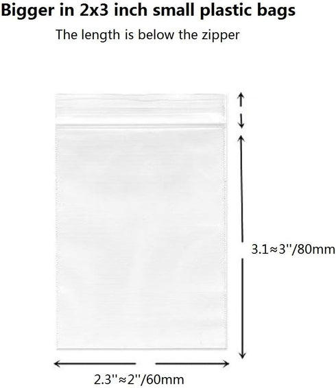 2''x 3'', Small Clear Poly Zipper Bags (Pack of 200), 2 Mil Reclosable Storage Bags for Jewelry, Candy