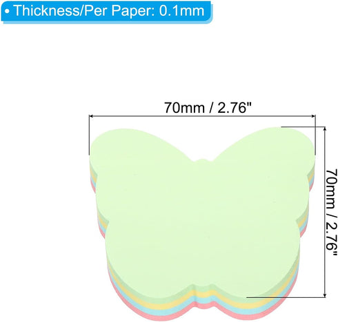 PATIKIL 2.7 x 2.7 Inch Butterfly Shape Sticky Notes, 3 Pads Cute Self-Stick Memo Pads Bright Colorful 100 Sheets/Pad for Home Office, 4 Colors