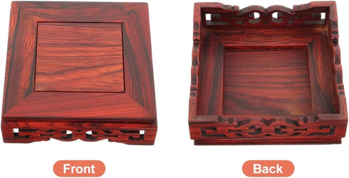 4.09X4.09X1.29 Inch SOLUSTRE Wood Base Display Stand Carved Wooden Pedestal Riser for Teapot Planter Crafts Home