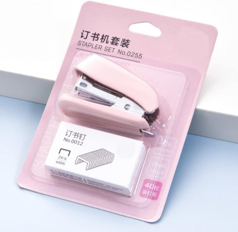 Pink Mini Stapler Hand Stapler with Staple Remover and 1 Box Staples, Cute Stationery for Students