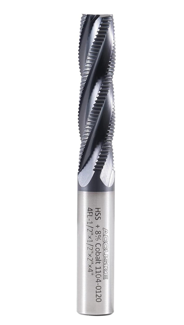 Accusize Industrial Tools 1/2'' Fine Tooth M42 8% Cobalt Tialn Roughing End Mill, 1/2'' Shk Dia, 2'' Flute Length