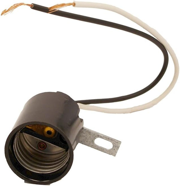 Leviton 2052-13 Keyless Medium Base Incandescent Lampholder, Bracket Mount, Single Circuit, Black