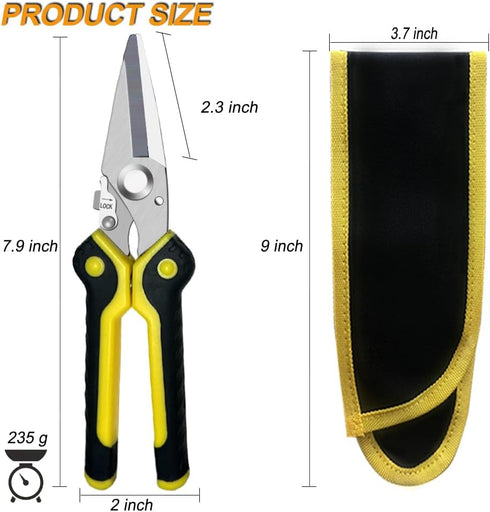 8 Inch Heavy Duty Scissors, Multifunction Shears for Cutting Cable Wires, Cardboard (8-Inch Straight Snips) by FTECYBO