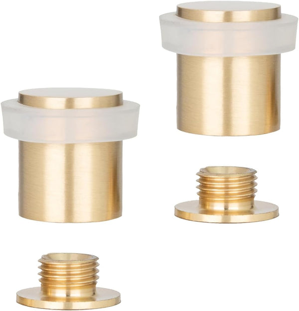 Pack of 2 EVI Door Stoppers - Brass Door Stopper with Screw Fastening and White Rubber Protector (0.79 x 0.99 Inch)