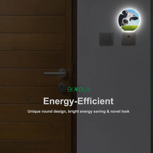 EKOBLA Dairy Cow Plug-in Night Light, Black & White Farm Cow LED Nightlight with Auto On/Off for Bedroom, Bathroom
